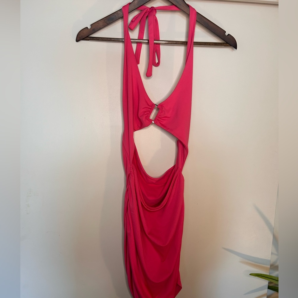 Bright pink halter top club dress size Large